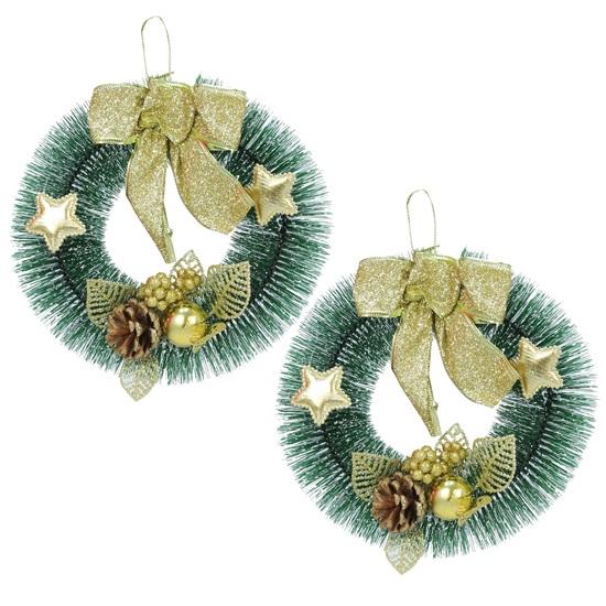 Christmas Wreaths for Front Door Decoration Entrance Table Tree Wall Door Hanging Ornaments Xmas Artificial Pine Garland Set of 2 Items for Home