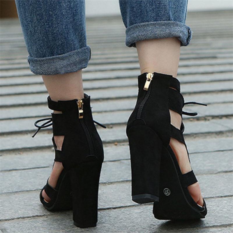 Open Toe Womens Lace Up Ankle Sandal Boots High Chunky Heel Roman Shoes