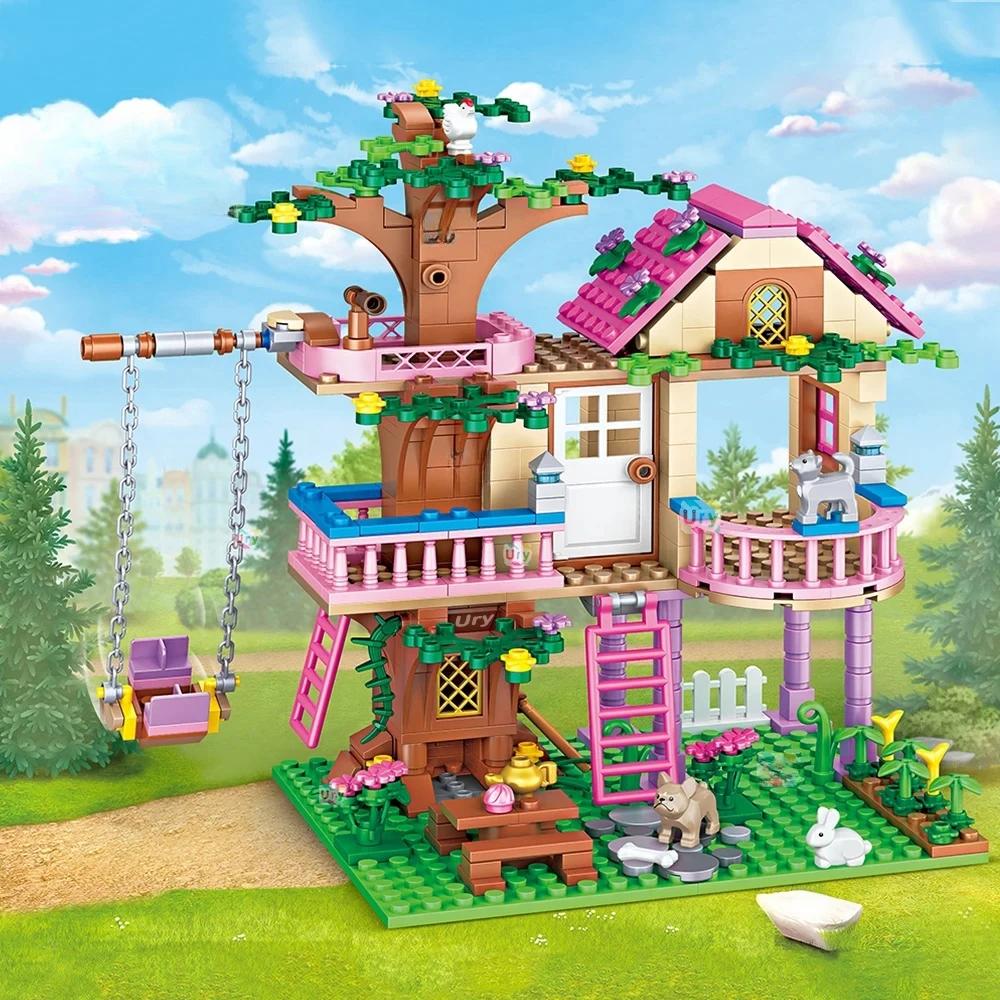 Non-Toxic New Creative Fantasy Tree House Building Blocks Set With Assembly Bricks Gift For Kids Children'S Birthday Christmas Gifts