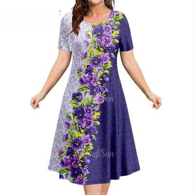 New Women's Dress 3D Floral Print Pattern Short Sleeved Casual Fashion A-line Dress Summer Women's Oversized Vacation Dress