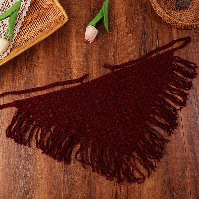 

Y2K Ажурный шарф-треугольник с бахромой для женщин Весенний регулируемый многослойный аксессуар Универсальная повязка на талию/бедра Бандана вино красного