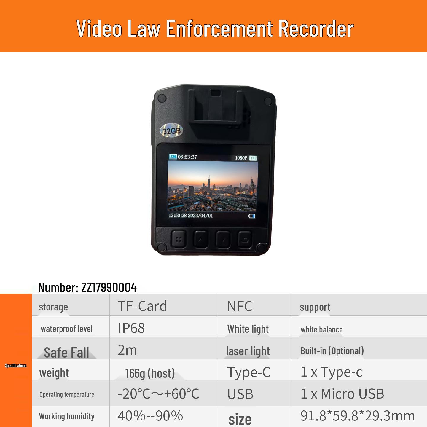 

4G Body-Worn Law Enforcement Recorder with GPS, Audio/Video Streaming, and Intercom.