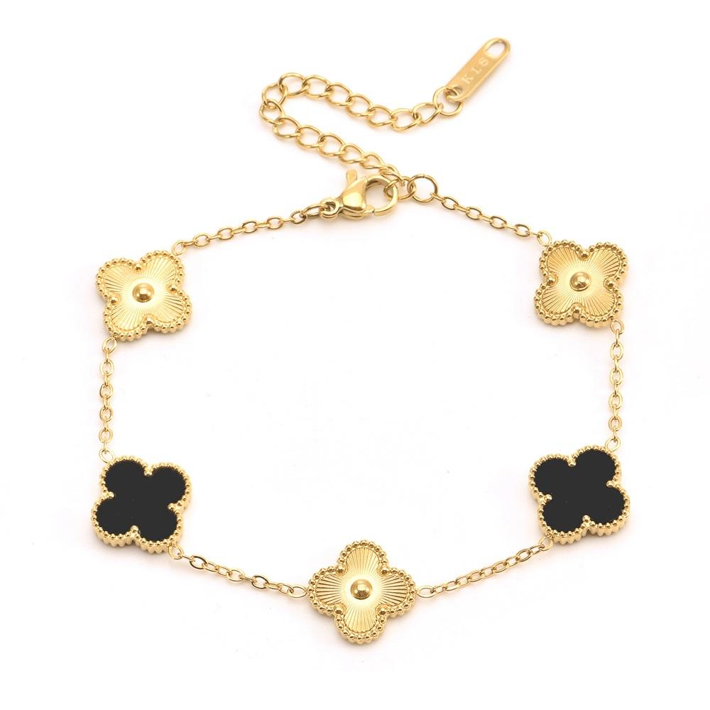 

Браслет Четырехлистный клевер 13 мм Титановая сталь Четырехлистный клевер Двусторонний браслет Не теряет цвет Браслет из титановой стали