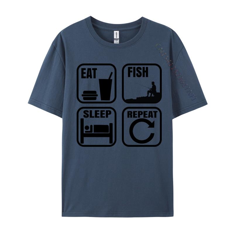 Eat Sleep Fish Repeat Tshirt Design TShirt Slim Fit Premium Cotton Man Tops Shirts Comfortable Black