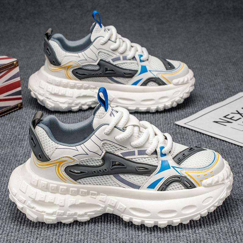 

Новые модные мужские кроссовки Four Seasons с толстой подошвой для студентов и мальчиков, трендовые кроссовки с мягкой подошвой, дышащие, повседневные кроссовки для бега 44 синий/белый