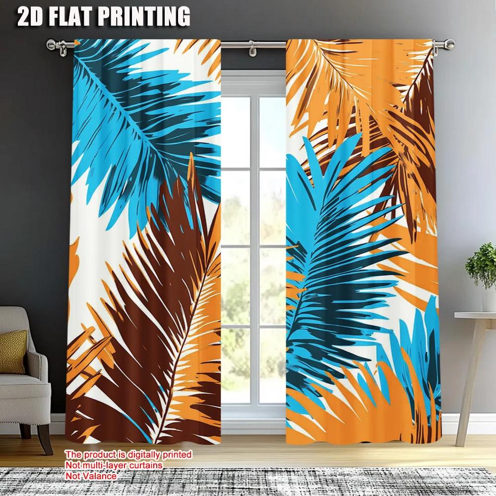 2pc    Window Drapes Tropical Leaves Durable Polyester  Without Electricity Versatile Suitable for Living Room   Outdoor Decor