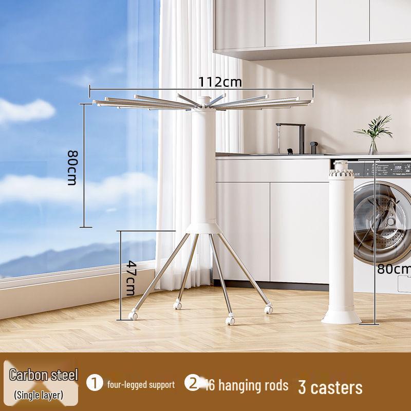 Retractable Foldable Octopus Clothes Rack: Floor-Standing Carbon Steel Eight-Legged Indoor Drying Pole for Clothes and Quilts