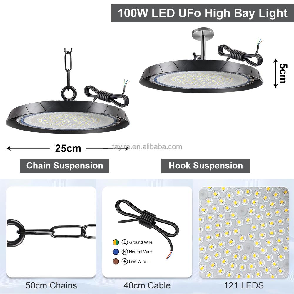 UFO LED High Bay Light 100W 200W 300W EU Stock 220V Waterproof Lamp for Workshop Stadium Supermarket Warehouse Garage Parking