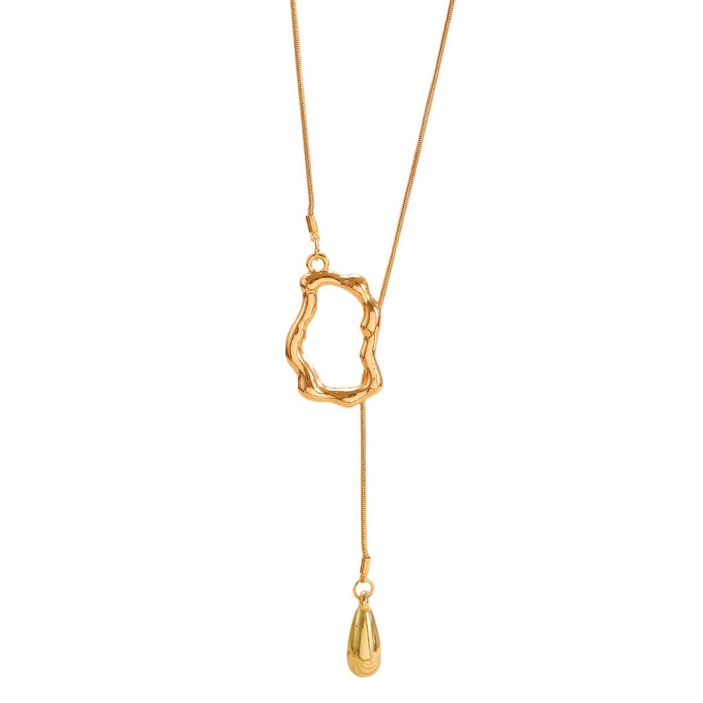 Adjustable Teardrop Pendant Lariat Necklace Gold Tone Snake Chain Minimalist Y Shaped Necklace for Women