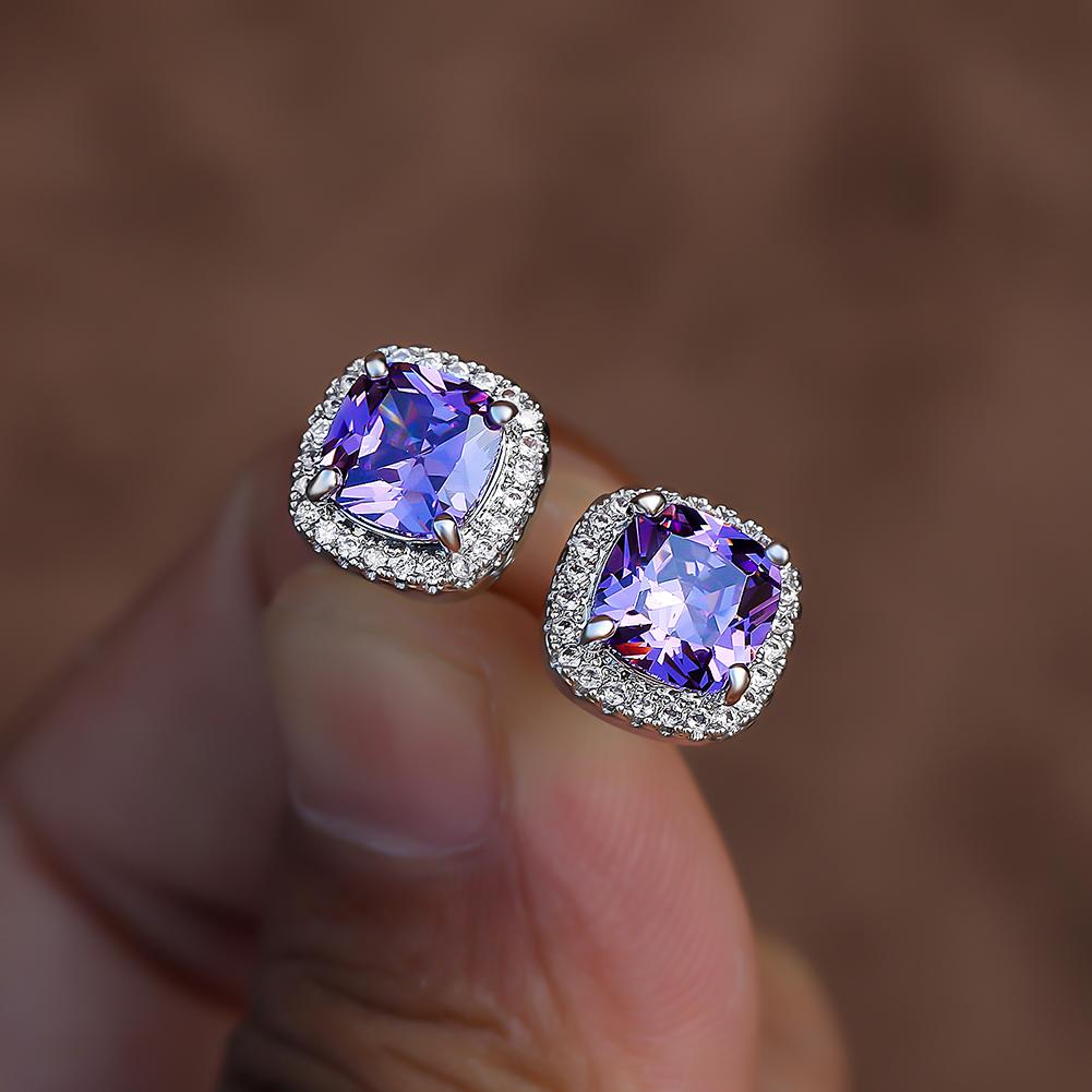 

1 пара роскошных сережек-гвоздиков принцессы цвета розового золота цвета шампанского с завинчивающейся головкой, четыре спиральных серьги с когтями, ювелирные изделия фиолетовый