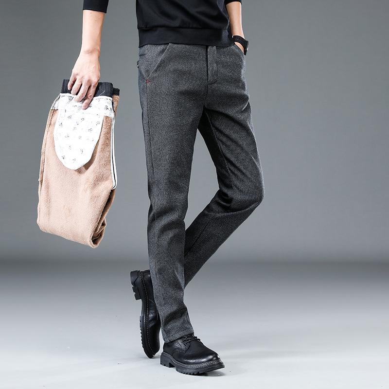 

Мужские зимние повседневные брюки из плюша и эластичной ткани - плотные, теплые, прямые брюки 34