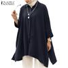 ZANZEA Women Casual Turn Down Collar Loose Long Sleeve Blouse