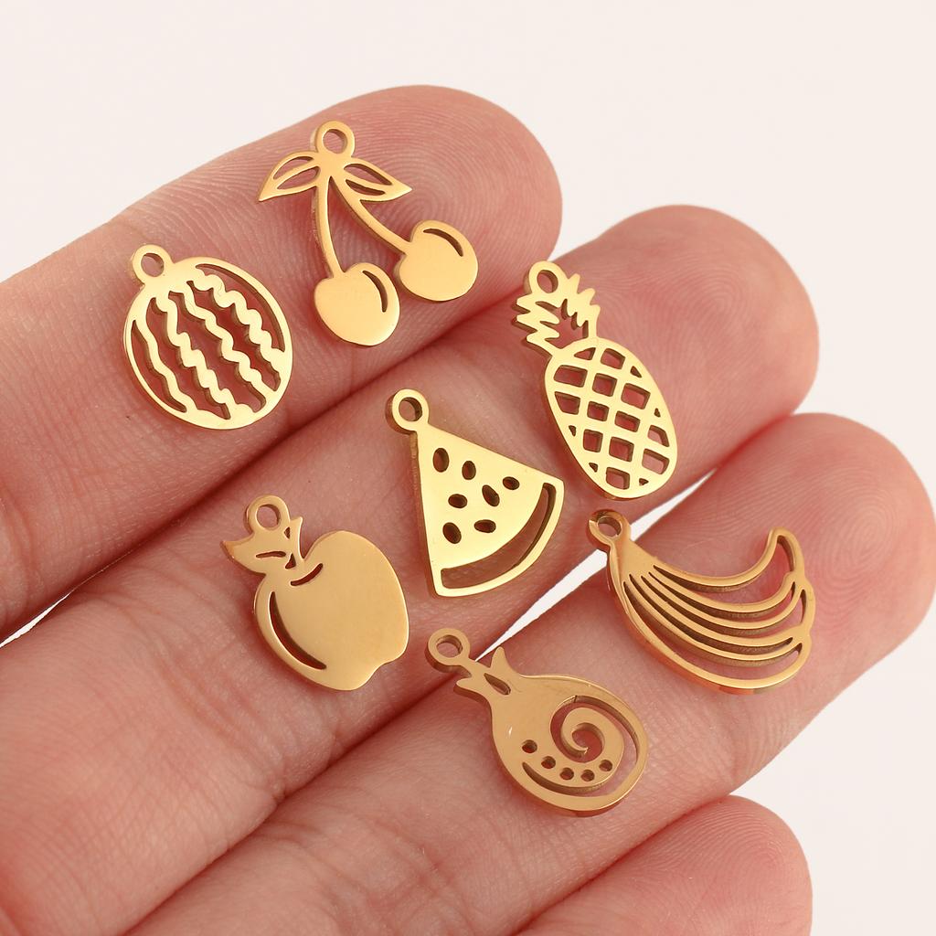 5Pcs Strawberry/Cherry/Pineapple/Watermelon Charms Stainless Steel Fruits Pendants DIY Bracelets Necklace Making Jewelry Making