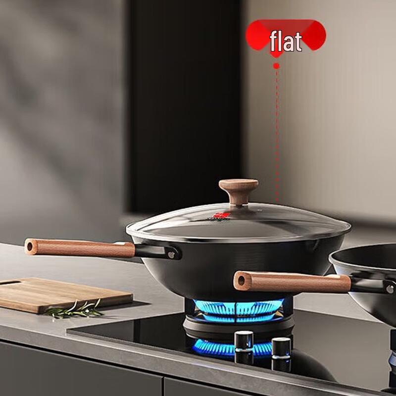 Sanhe 32cm Uncoated Fine Iron Flat Bottom Wok