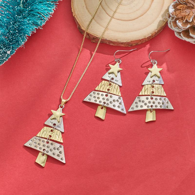 Vintage Metal Christmas Tree Long Drop Earrings for Fashion Women Female Holiday Party Jewelry Acccessories Christmas Gift