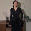 Cross-border European and American Women's Clothing  Amazon Sexy V-neck Light Luxury Long-sleeved Temperament Lace-up French Top Skirt