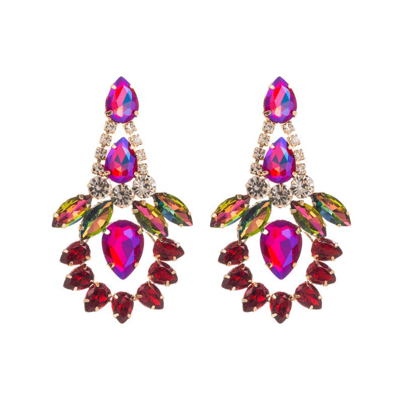 Women's Drop Earring Colored Crystal Geometric Pendant Exaggerate Temperament Premium Earrings