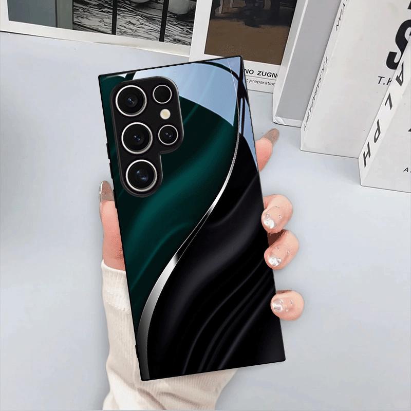 Black green textured pattern tempered glass phone case suitable for Samsung GalaxyS26 S25 S24 S22 S21 S20FE Ultra Plus hard case