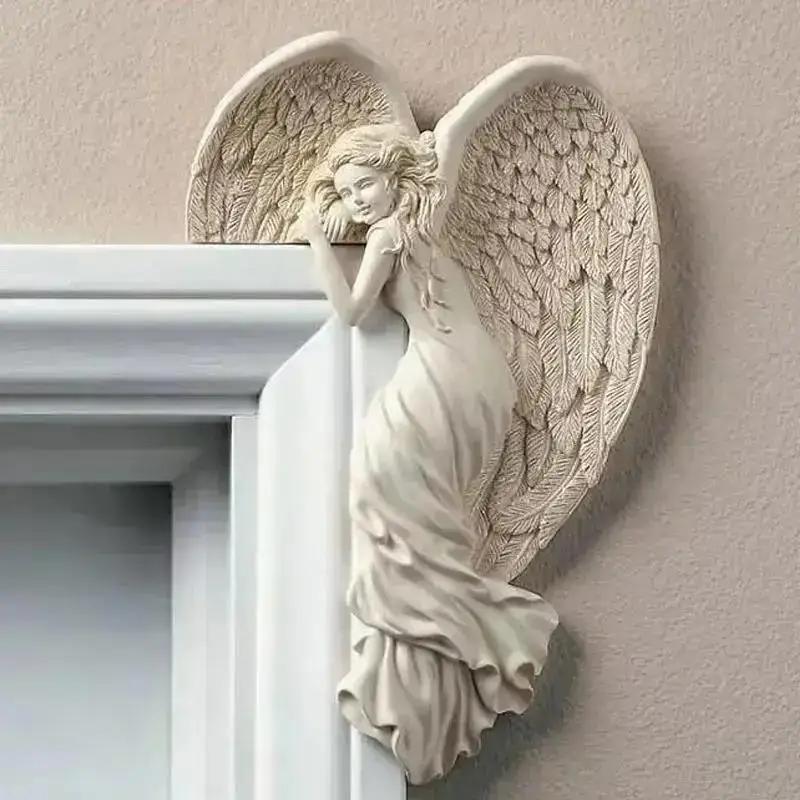 New Angel Wings Resin Craft Door Frame Ornament Angel Winged Goddess Pendant Garden Door Decoration Home Gifts Left Right Wings