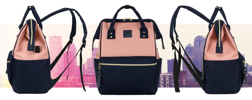 PTN ALFA-6027 Navy+Pink Fabric Backpack