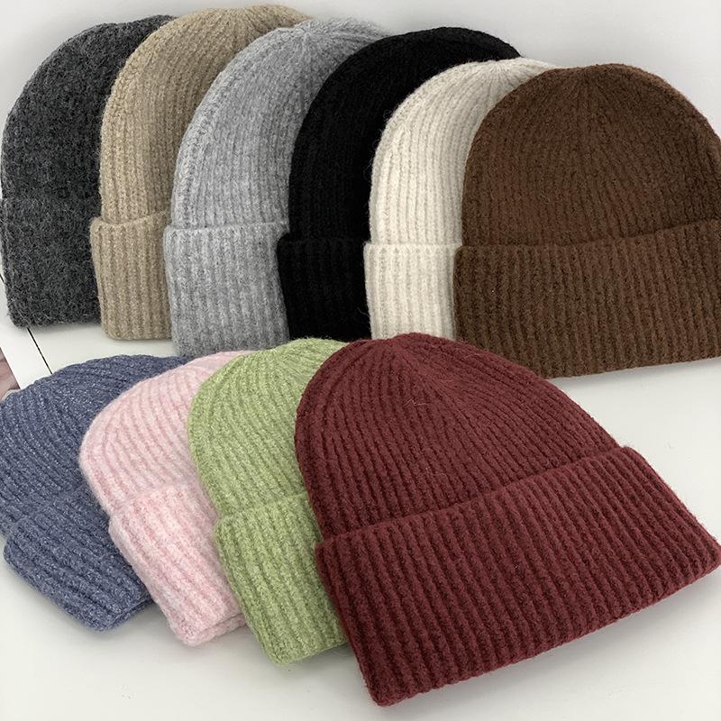 Hat Women's Solid Color Versatile Face Small Knitted Hat Tide Autumn and Winter Wool Hat Warm Ear Protector Cold Hat Pullover Hat
