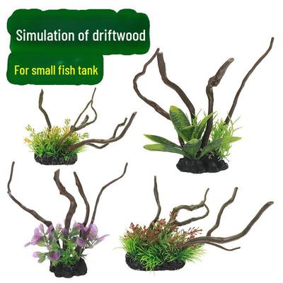 Decoración del tanque de peces: Raíces de árboles de madera flotante y plantas acuáticas artificiales