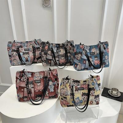 Neue Tasche Damentasche einfach und modisch Cartoon-bedruckte Damen-Schultertasche große Kapazität Tragetasche