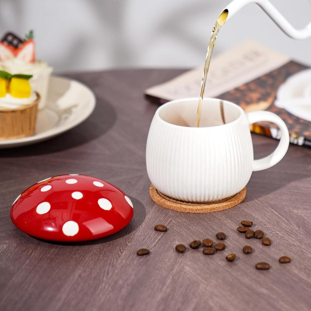 Keramiktasse in Pilzform mit Deckel - Einzigartige bunte Tasse für Kaffee, Tee, heiße Schokolade & mehr, Ungiftig spülmaschinenfest Kreativer Getränkehalter
