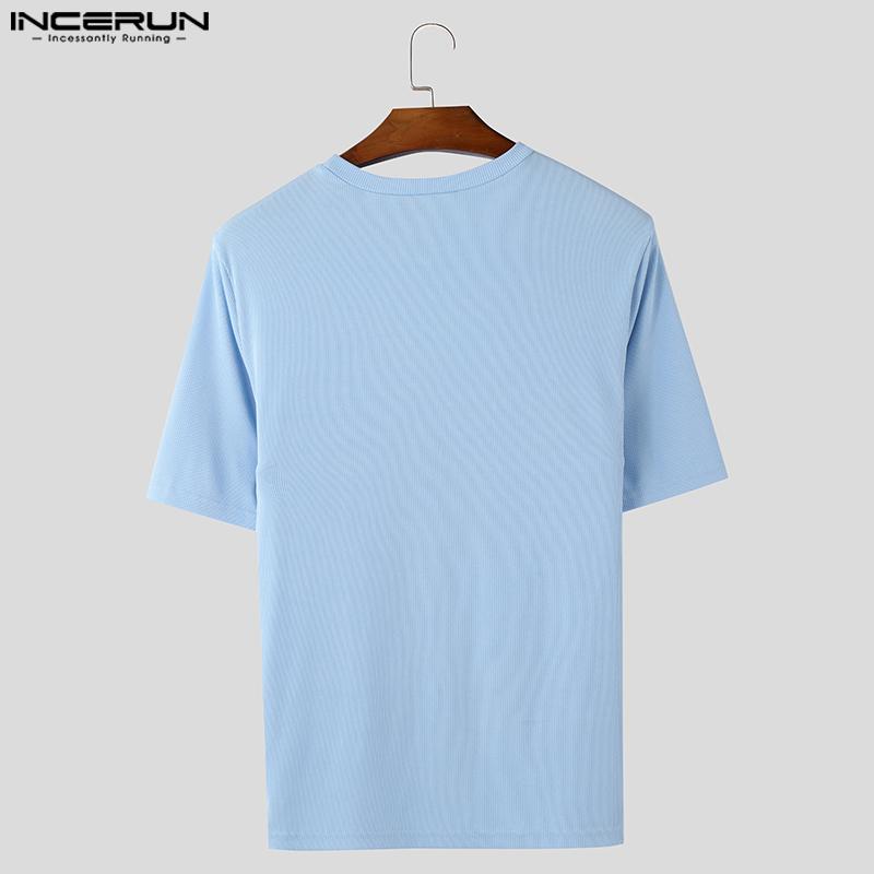 INCERUN Pánská letní trička s krátkým rukávem a O-výstřihem, patchworková, ležérní, slim