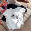 Women Cotton Short Sleeve T-Shirt 2025 Summer New Fitted Shoulder Crew Neck Slim Cute Cartoon Dachshund Print Casual Basic Top