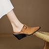 Fashion 2025 New Brand Sandal Retro Ladies Sheep Suede Fashion Chunky Heels Summer Wedges Mules Slippers Women Casual Office Shoes Woman