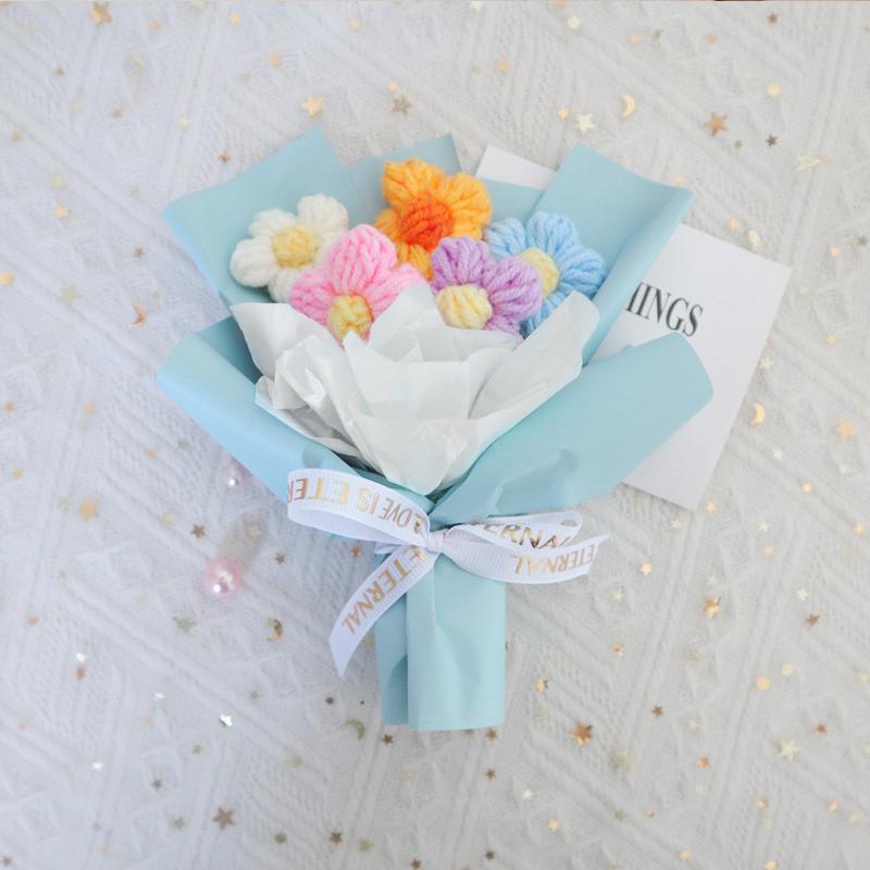 New Handmade Flower Bouquets Mini Crochet Flowers Colorful Artificial Flowers Teacher's Day Gift Floweres