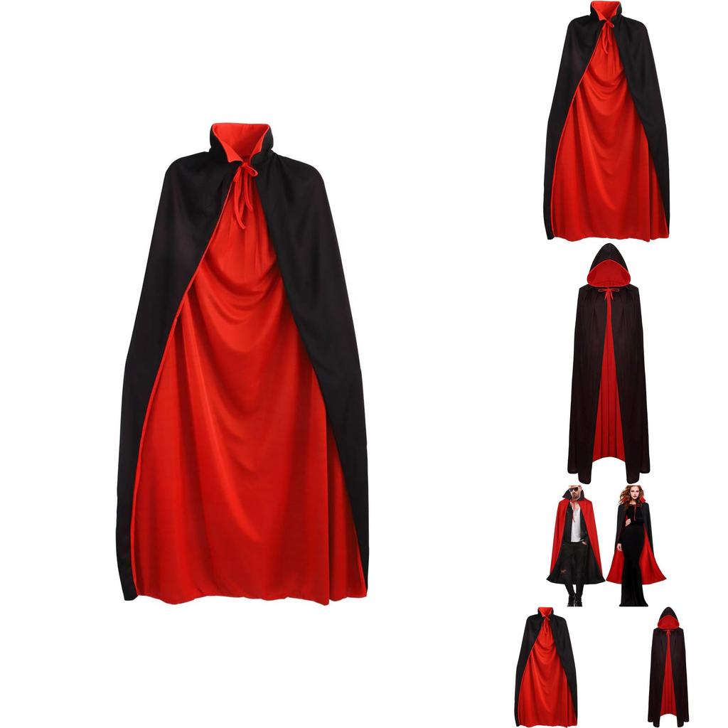 Vampire Cloak For Halloween Costume Red Black Fabric With Stand Collar For Adults