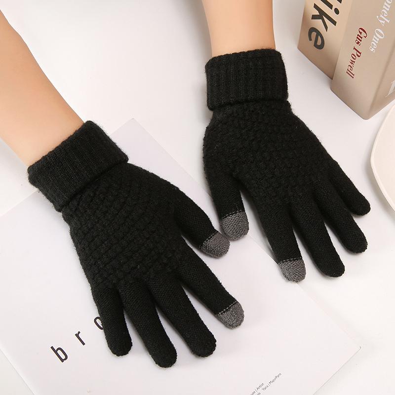 Autumn And Winter Touch Screen Gloves Knitted Jacquard Thick Warm Finger Men And Women Foldable Non-Slip Gloves