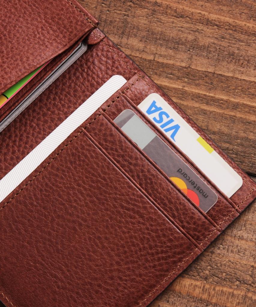 Matt Alpha Sand Italian Cowhide Business Card Holder Two-Tone Dark Brown