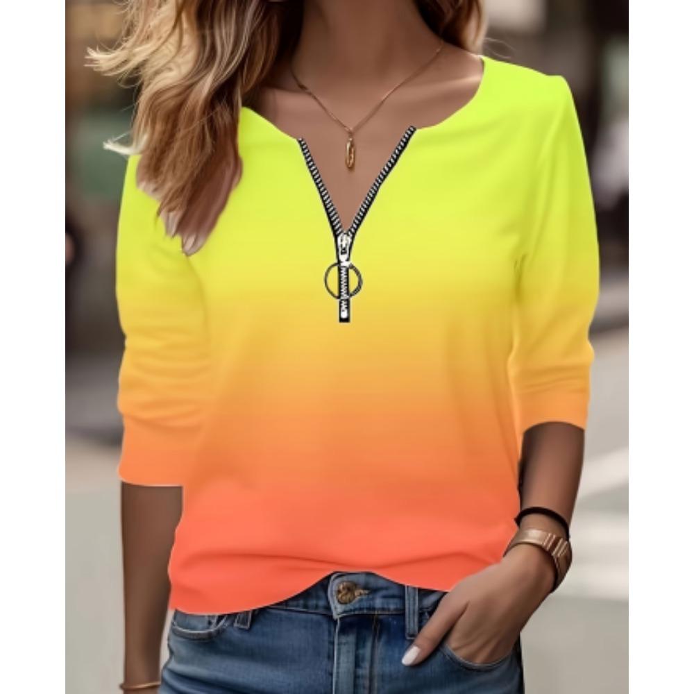 Autumn and winter zipper V-neck long-sleeved love cute printed casual tops women's shirts fashion loose shirts tops for women
