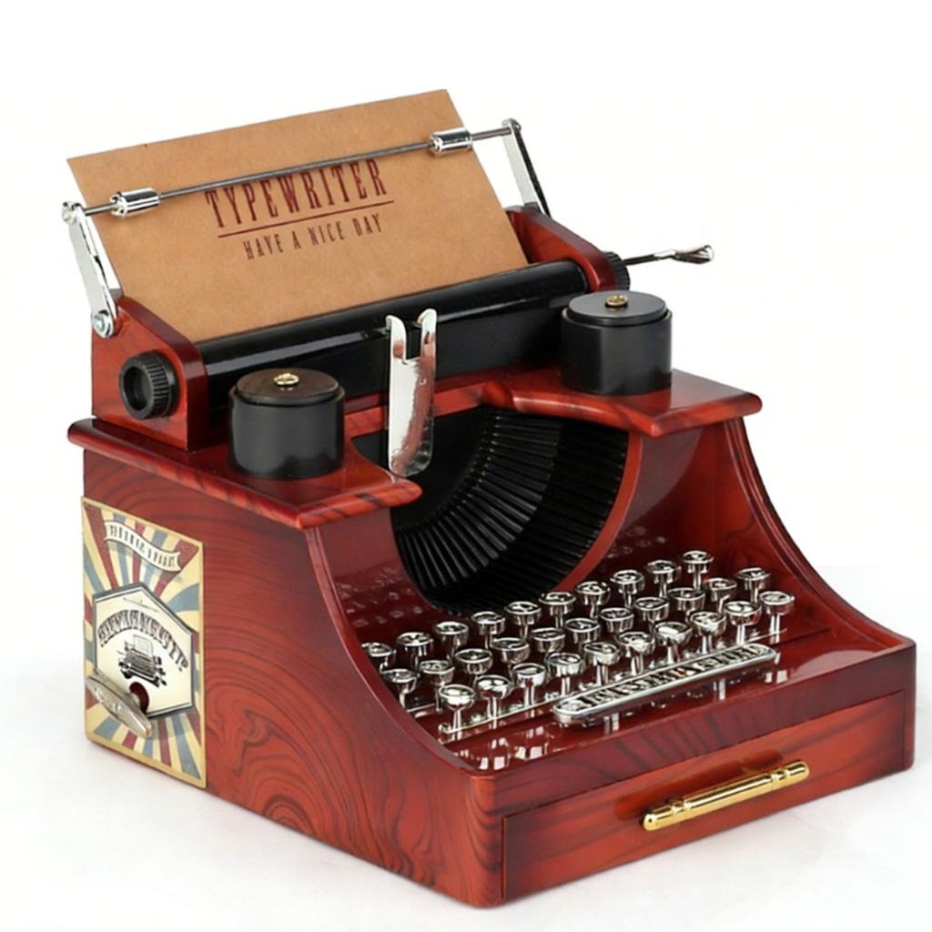Vintage Typewriter Music Box with Drawer Wind Up Dynamic Typewriter Musical Box for Home Table Desk Decoration YL2021