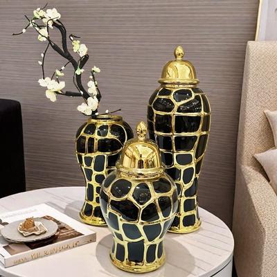 Plaid Negru Can Ceramic Șah Borcan Vază cu Flori Rezervor de Depozitare Sigilat Borcan pentru Ghimbir Porțelan Chinezesc Meșteșuguri Decorațiuni pentru Casă