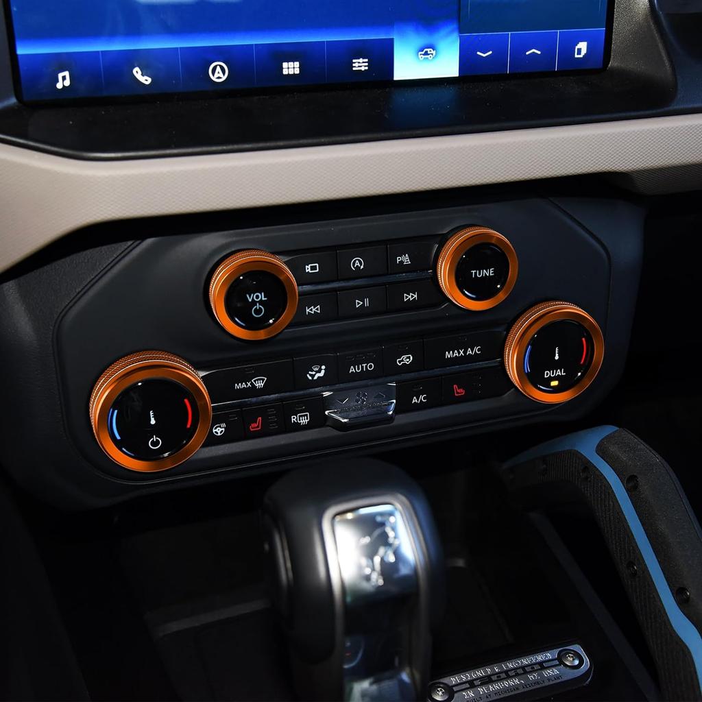 6pcs for Ford Bronco Accessories 2021 2022 2023 2024 Car Auto Interior Center Console Knobs Decoration Cover Trims -Orange