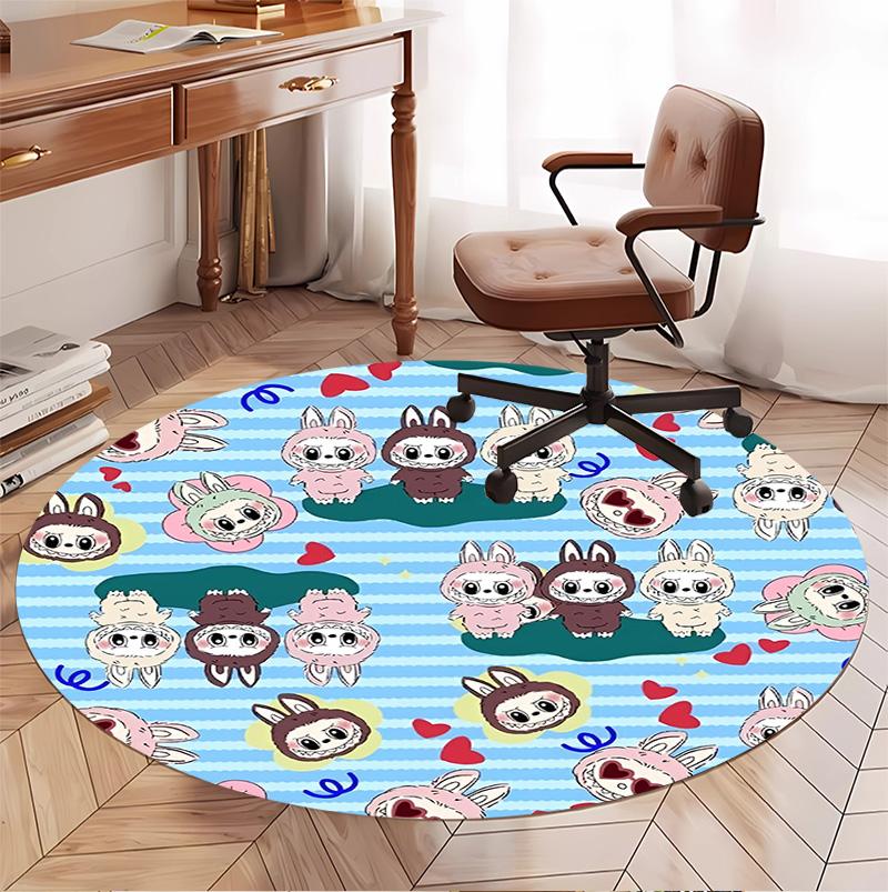 Labubu Pattern Round Rug, Indoor/Outdoor Mat, for Picnic, Gameroom, Bedroom, Office, Living Room, Home Decor Carpet, Birthday Gift