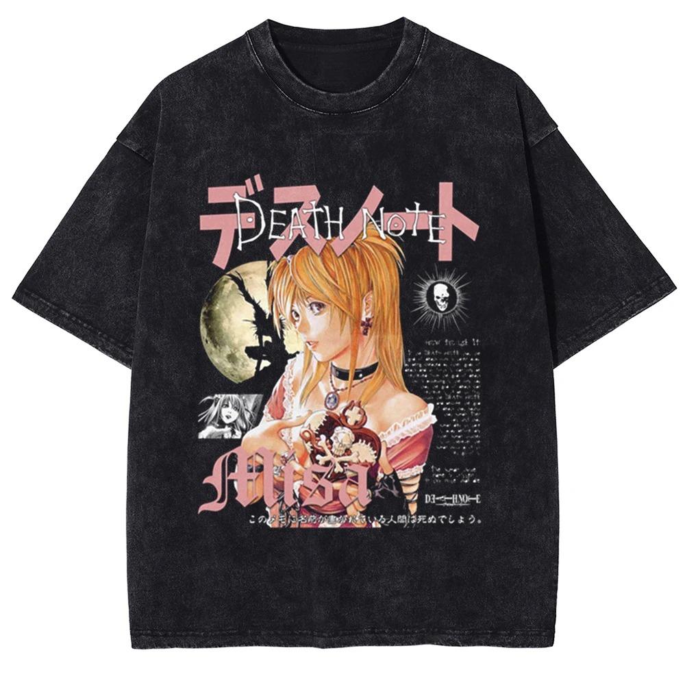 Death Note Misa Amane Gothic Vintage Washed Oversized TShirt Unisex Anime Streetwear Comfortable Tshirts