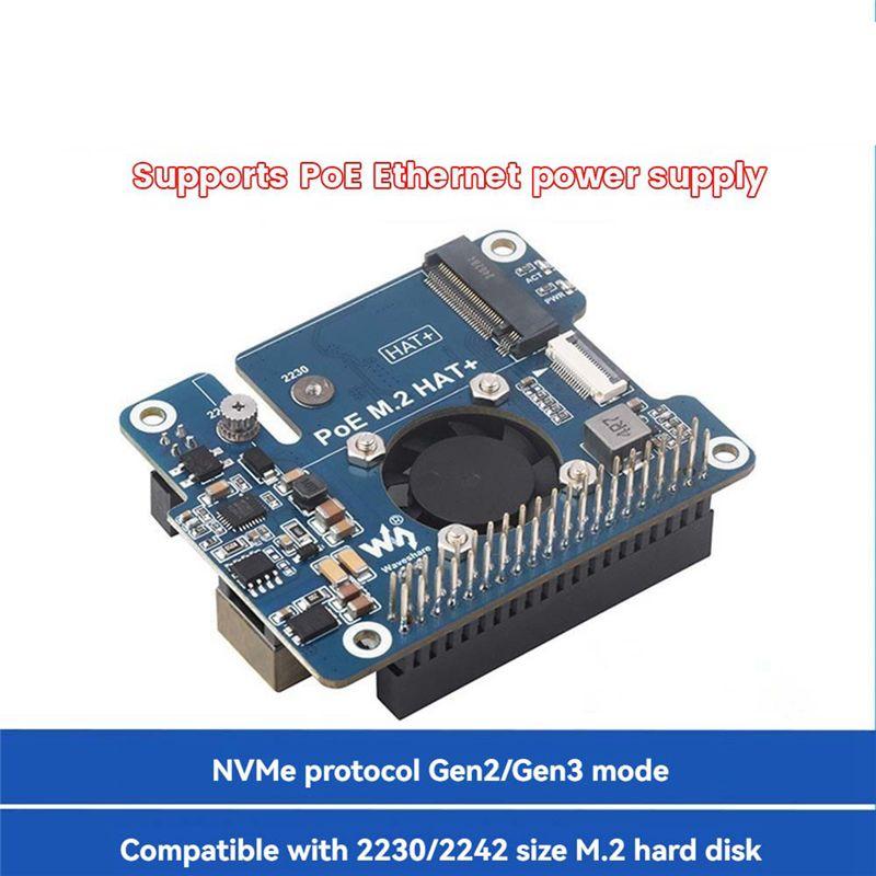 A84X-For Raspberry Pi 5 POE + Pcie To M.2 Nvme SSD Board HAT+ Pi5 2242/2230 Power Over Ethernet Support Nvme M2 Protocol