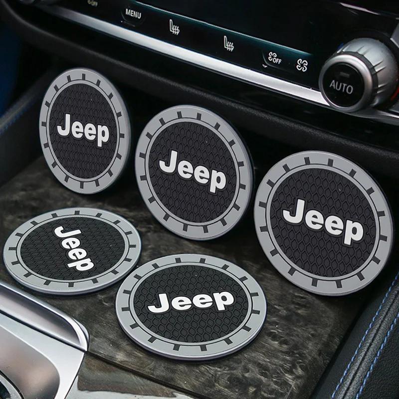 For Jeep 2Pcs Silicone Car Water Cup Coaster Cup Waterproof Non-Slip For Jeep Renegade Wrangler Compass Gladiator Cherokee JL