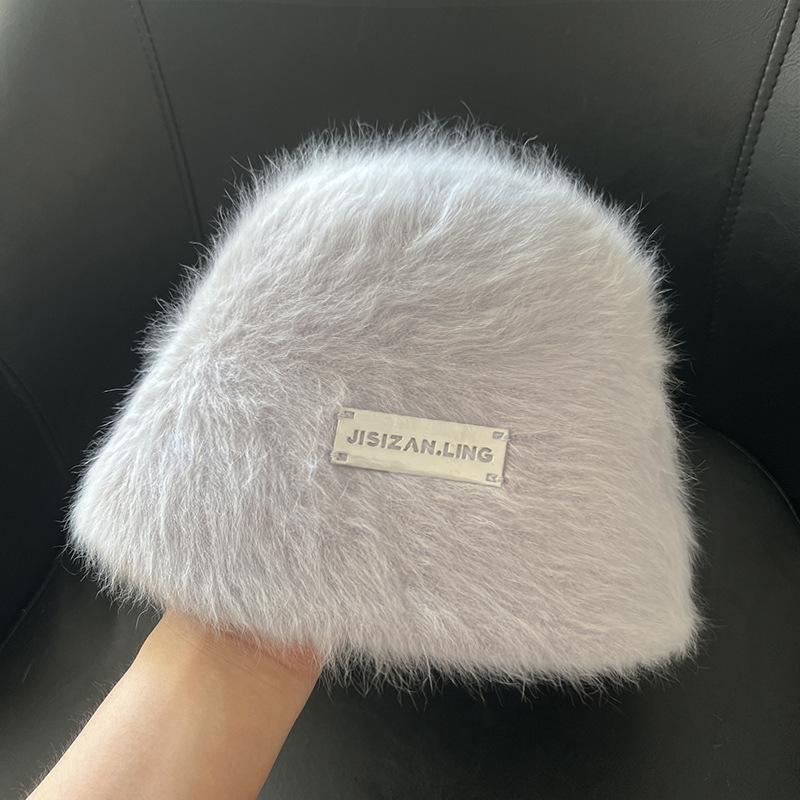 Spring and autumn warmth and versatile, big head circumference, small rabbit fur bucket hat girl