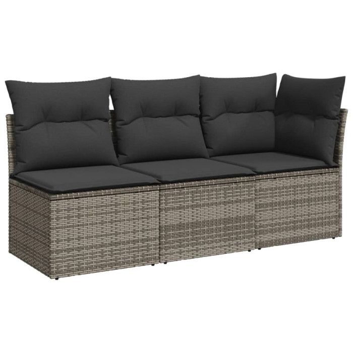 VidaXL Garden Sofa with Cushions 3-Seater Grey Wicker 366138