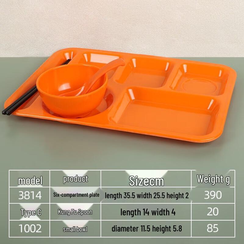 

Прямокутний піднос для їдальні з меламіну, шість відділень, набір