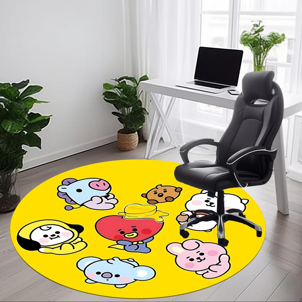1pc BT21 Characters Carpet, Round Non-Slip Durable Large Size Office Carpet, Suitable for Office,yy250908005