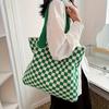Checkered Knitted Shoulder Bag Trendy Plaid Pattern Tote Bag Large Capacity Handbag For School Work Travel Shopping