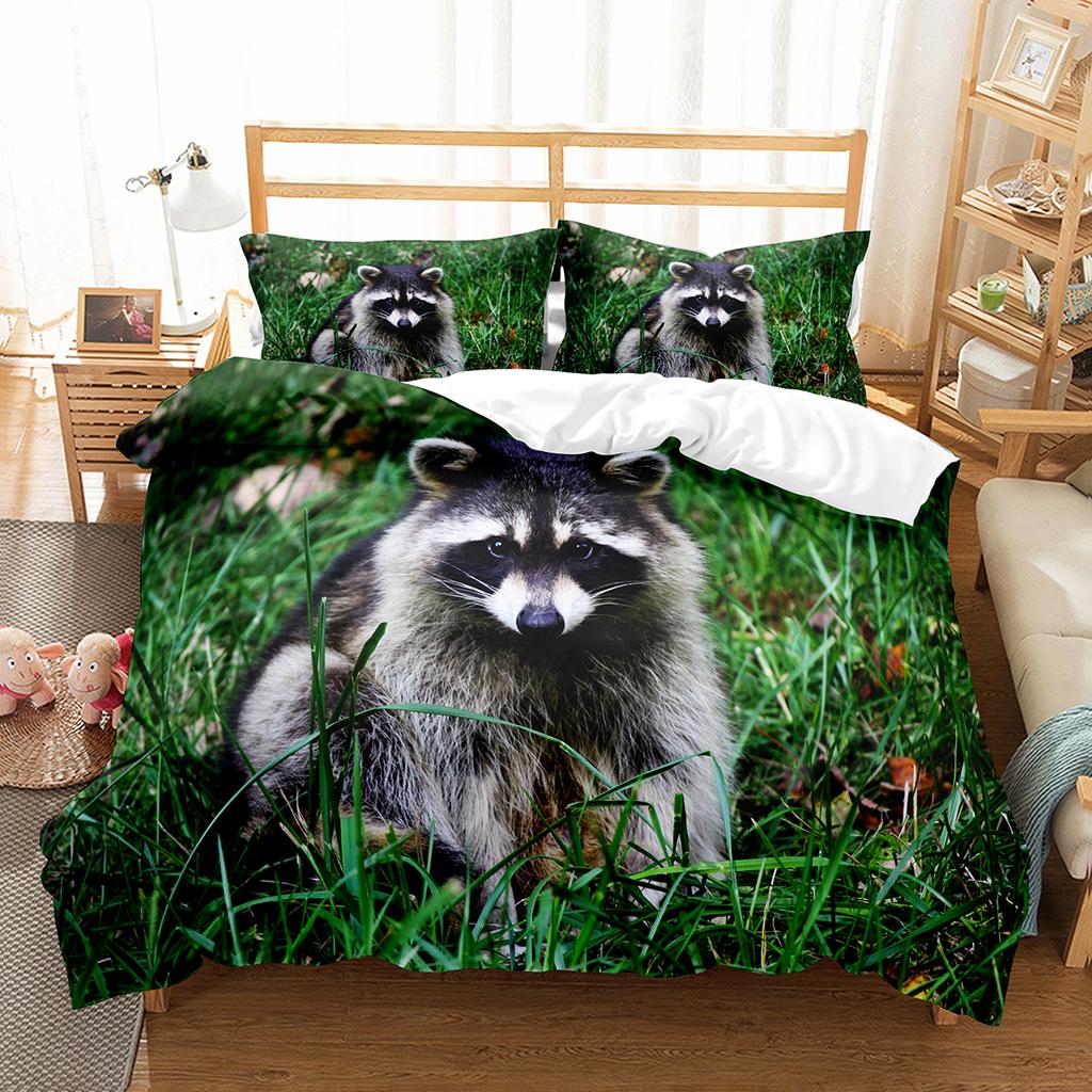 Raccoon Duvet Cover Set Cute Wild Animals Polyester Comforter Cover King Queen Size For Boy Girl Bedding Set With Pillowcase