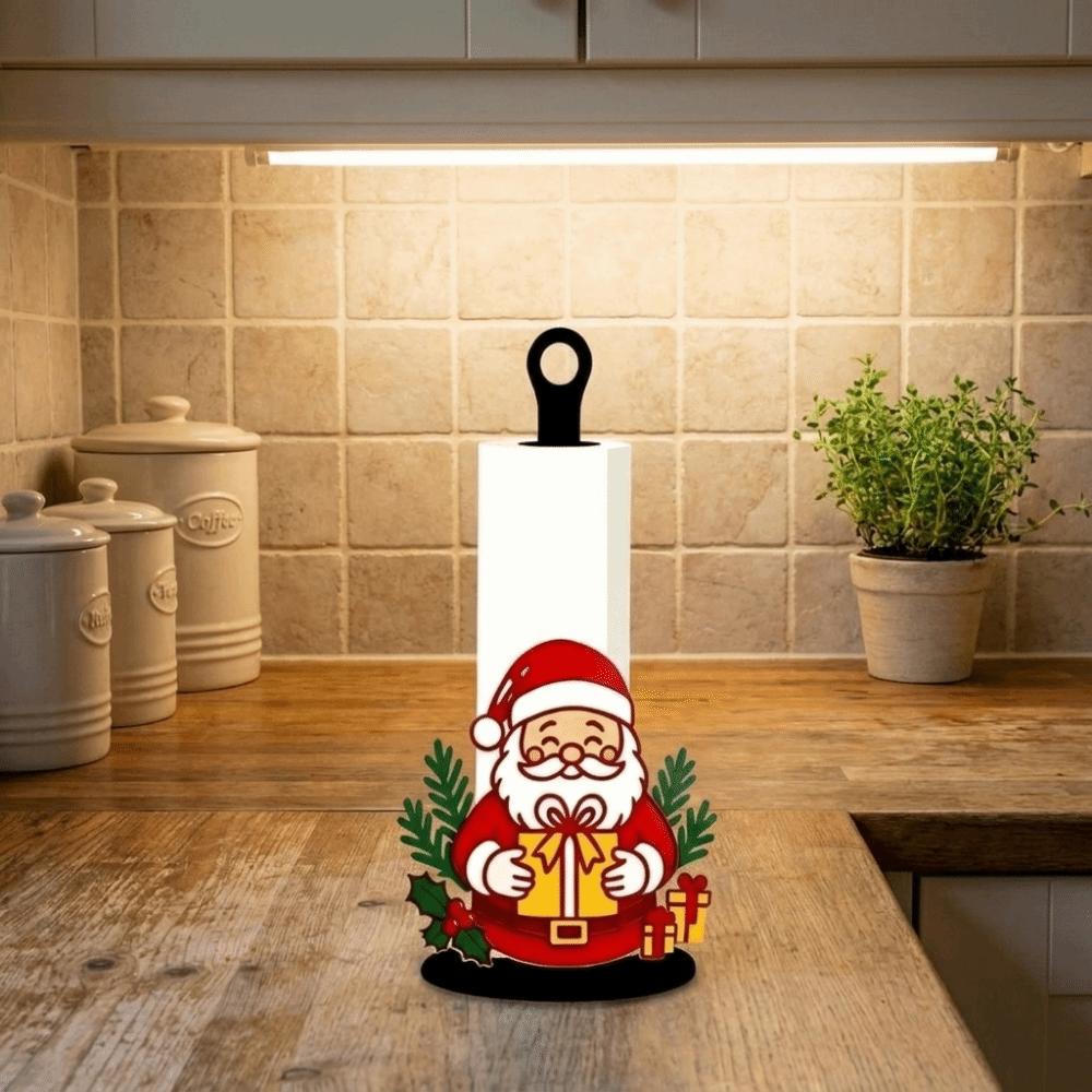 Wooden Base Xmas Paper Holder 2D Flat Roll Paper Towel Holder Paper Towel Rack Holiday Decoration